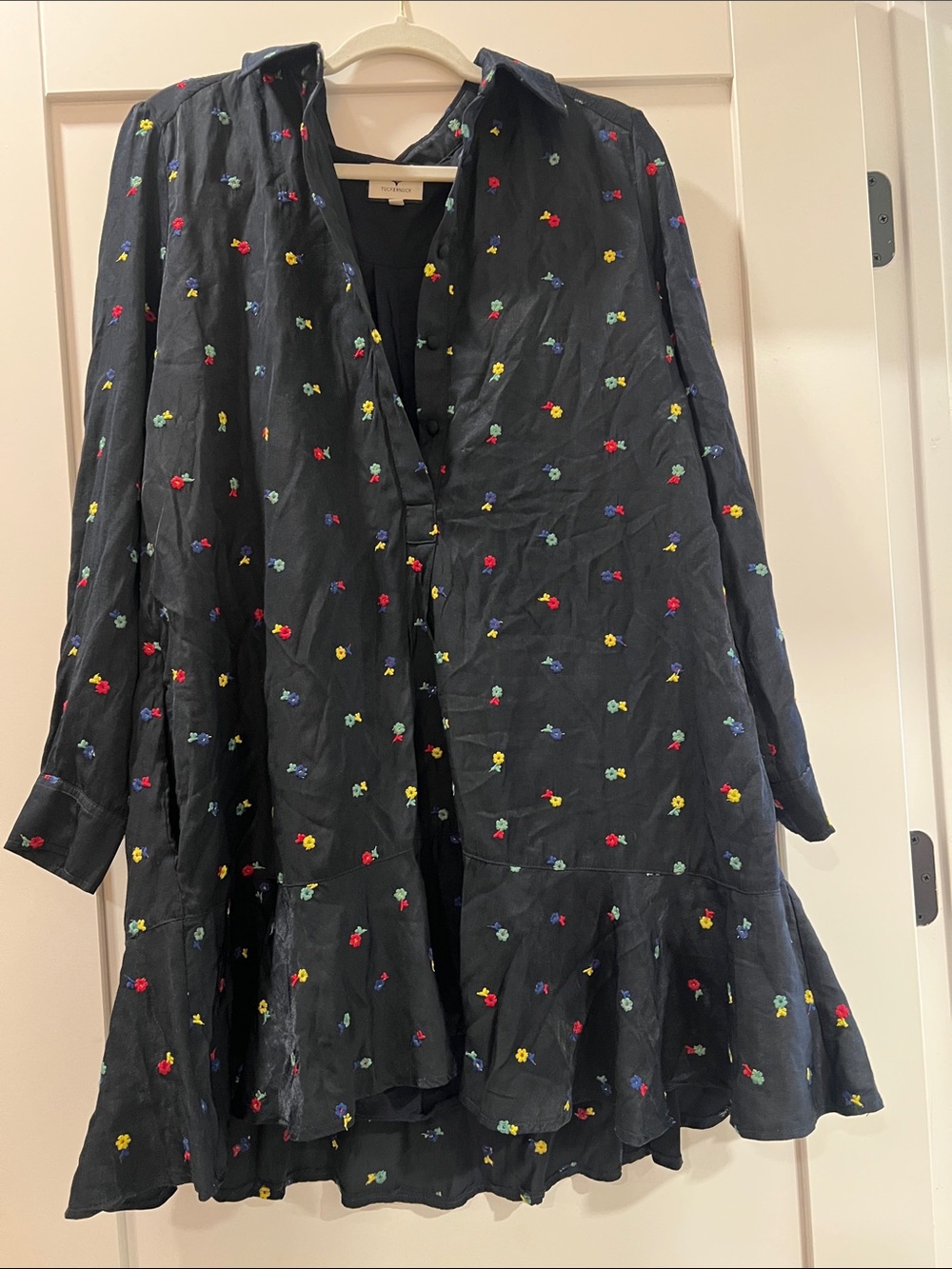 Tuckernuck Black Long Sleeve Floral-Embroidered Dress